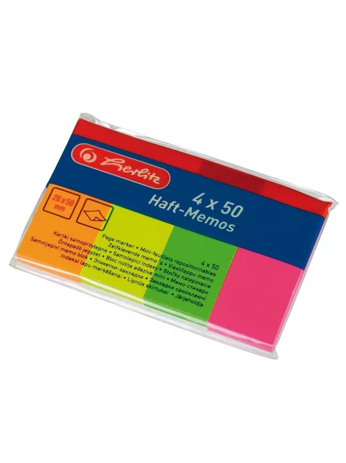 Herlitz öntapadó csík, 4 db, 50x20 mm x 50 lap, neon (00790642)