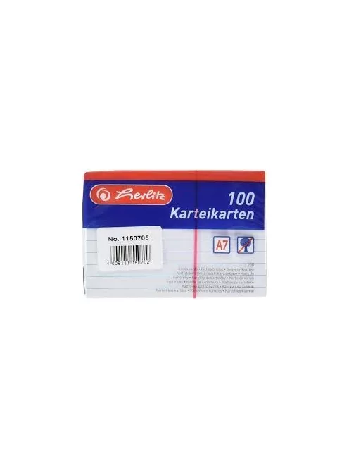 Herlitz kartoték kártya, A7, 100 ív, vonalas,fehér, 170g/m2 (01150705)