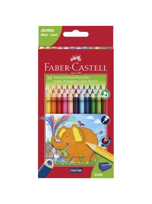 Színes ceruza készlet 24db-os háromszögletű Jumbo + hegyező FABER-CASTELL (116524)