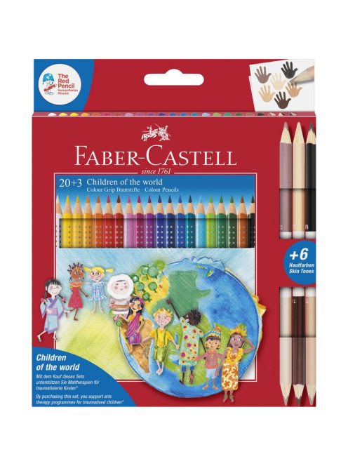 Színes ceruza készlet 20+3db Grip + bicolor (6 bőrszín) "A világ gyermekei" FABER-CASTELL (201747)