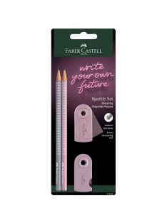   Faber-Castell - Grafitceruza szett 2db-os SPARKLE + Sleeve hegyező +Sleeve radír rózsa árnyékok/almásszürke BL. (218480)