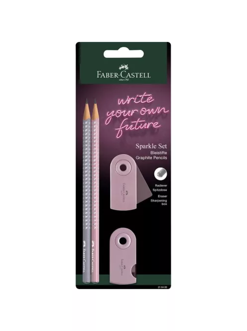 Faber-Castell - Grafitceruza szett 2db-os SPARKLE + Sleeve hegyező +Sleeve radír rózsa árnyékok/almásszürke BL. (218480)