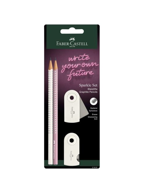 Faber-Castell - Grafitceruza szett 2db-os SPARKLE + Sleeve hegyező +Sleeve radír rózsa árnyékok/kókusztej BL. (218481)