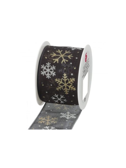 Textilszalag Ice Star, 2 m x 40 mm, fekete alapon arany/ezüst hópihék