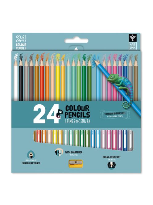 Ars Una 24 színű, háromszögletű színes ceruzakészlet hegyezővel