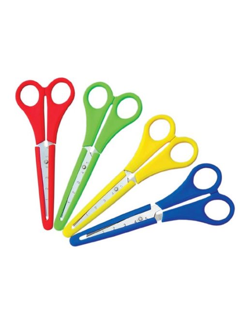 Iskolai olló MILAN Case, 5,5 cm-es pengehossz, lekerekített vágóhegy, vonalzós penge cm beosztással, védőtok, 6 éves kortól (8411574000372)