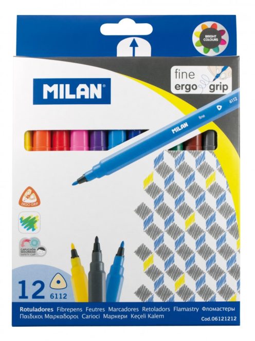 Filctoll készlet MILAN 6112, 12 különböző szín, 2 mm-es hegy, háromszög test (8411574031970)