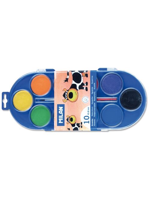 Vízfesték MILAN 10-es, 10 különböző szín, 45 mm-es festékkorongok, 1 db ecsettel, mosható (8411574800095)