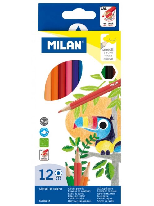 Színesceruza készlet MILAN 211, 12 különböző szín, hatszög test, vékony bél (8411574800125)
