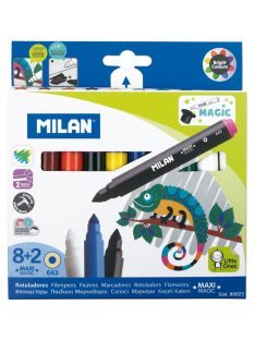   Filctoll készlet MILAN 643 Maxi, 8 db színes filctoll + 2 db "varázsfilc", 7 mm-es hegy, hengeres test (8411574800231)