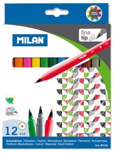   Filctoll készlet MILAN 610, 12 különböző szín, 2 mm-es hegy, hengeres test (8411574801580)