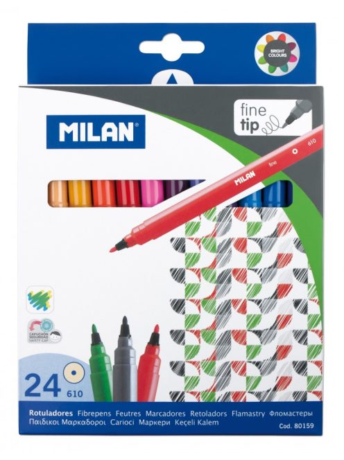 Filctoll készlet MILAN 610, 24 különböző szín, 2 mm-es hegy, hengeres test (8411574801597)