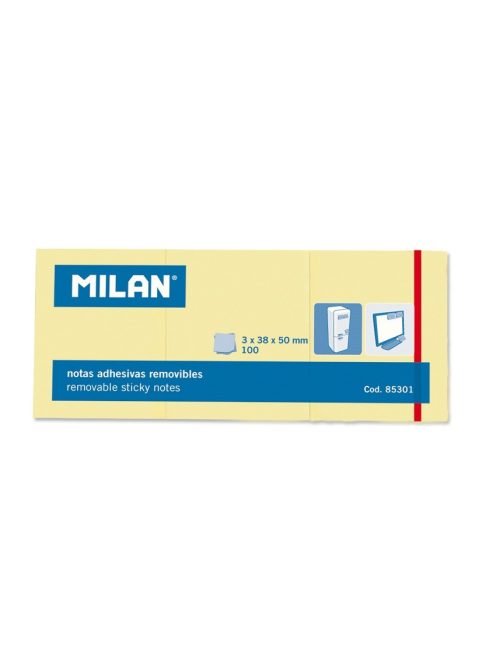 Öntapadó jegyzettömb MILAN, 40x50 mm, 100 lapos, sárga színű (8411574853015)