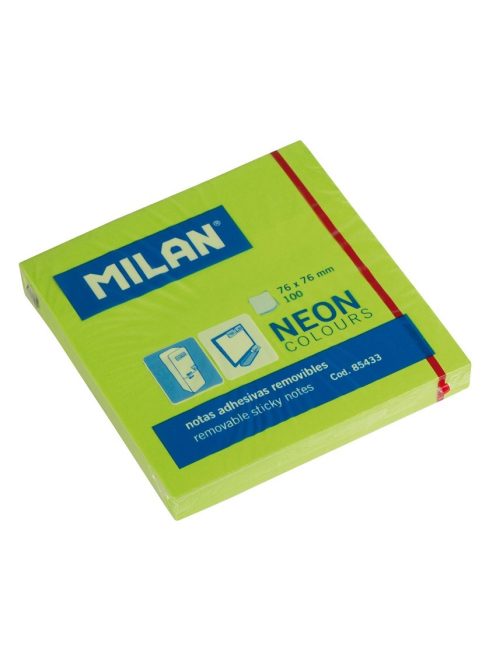 Öntapadó jegyzettömb MILAN, 75x75 mm, 80 lapos, neon zöld színű (8411574854333)