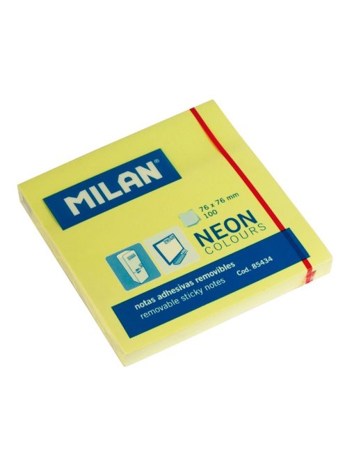 Öntapadó jegyzettömb MILAN, 75x75 mm, 80 lapos, neon sárga színű (8411574854340)