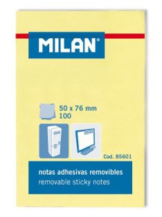   Öntapadó jegyzettömb MILAN, 50x76 mm, 100 lapos, sárga színű (8411574856016)
