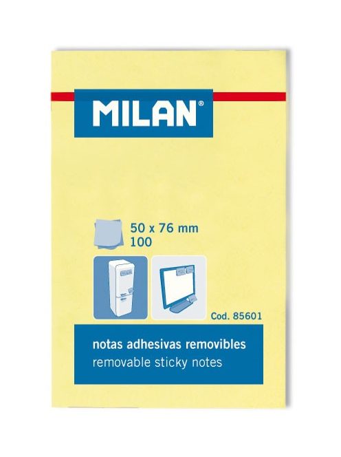 Öntapadó jegyzettömb MILAN, 50x76 mm, 100 lapos, sárga színű (8411574856016)