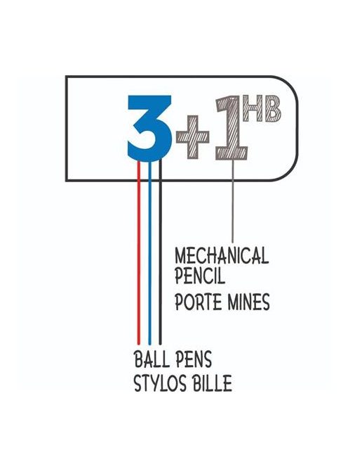 Golyóstoll, háromszínű, nyomósirónnal egyben, BIC "4 Colours" + grafitbél (BC942103)