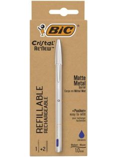   Golyóstoll 0,32 mm, kupakos, matt ezüst színű tolltest, BIC "Cristal Re'New", kék + betét (BC997202)