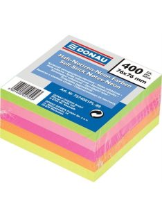   Öntapadó jegyzettömb, 76x76mm, 400lap, DONAU, vegyes neon színek (D7574)