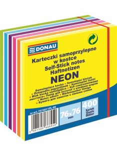   Öntapadó jegyzettömb, 76x76mm, 400 lap, DONAU, fehér és neon színek (D75740)