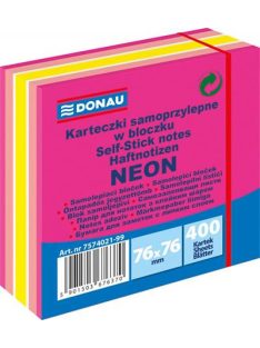   Öntapadó jegyzettömb, 76x76 mm, 400 lap, DONAU, neon-pasztell mix, rózsaszín árnyalatok (D757499P)