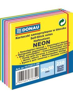   Öntapadó jegyzettömb, 50x50mm,250 lap, DONAU,  fehér és neon színek (D75750)