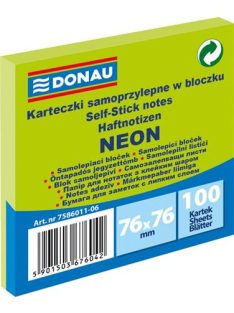   Öntapadó jegyzettömb, 76x76 mm, 100 lap, DONAU, neon zöld (D758606)