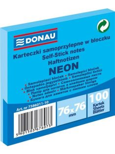   Öntapadó jegyzettömb, 76x76 mm, 100 lap, DONAU, neon kék (D758610)