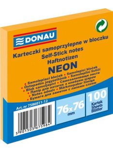   Öntapadó jegyzettömb, 76x76 mm, 100 lap, DONAU, neon narancssárga (D758612)