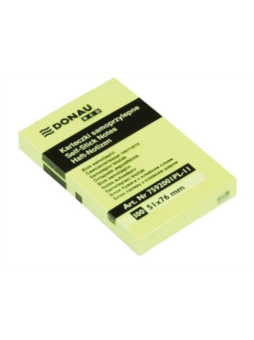 Öntapadó jegyzettömb, 51x76mm, 100 lap, DONAU "ECO", sárga (D7592)