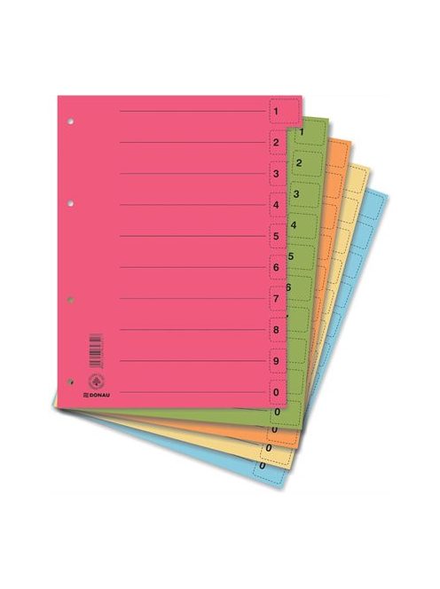 Regiszter, karton, A4, mikroperforált, DONAU, vegyes színek (D8611V)