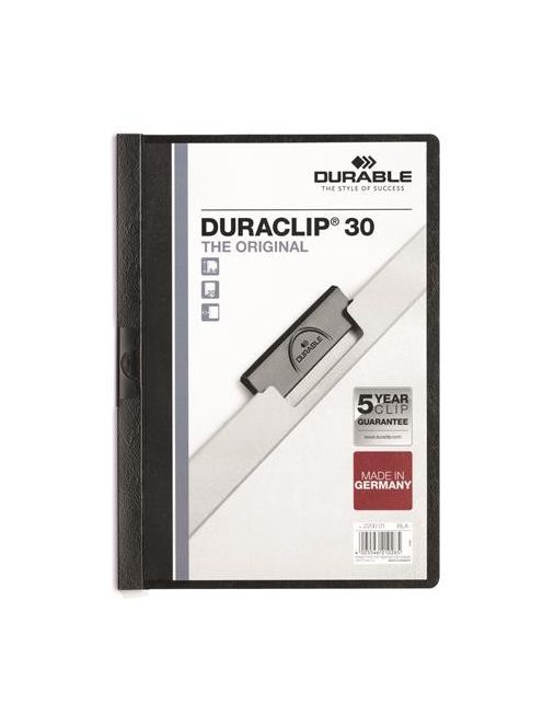 Gyorsfűző, klipes, A4, DURABLE "DURACLIP® 30", fekete (DB220001)