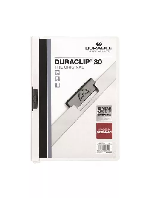 Gyorsfűző, klipes, A4, DURABLE "DURACLIP® 30", fehér (DB220002)