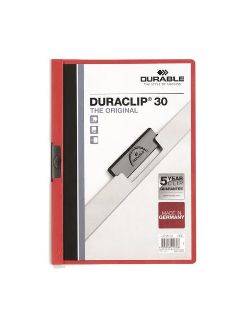 Gyorsfűző, klipes, A4, DURABLE "DURACLIP® 30", piros (DB220003)