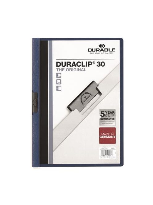 Gyorsfűző, klipes, A4, DURABLE "DURACLIP® 30", sötétkék (DB220007)