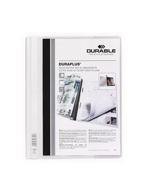 Gyorsfűző, A4, széles, panorámás, DURABLE "DURAPLUS®", fehér (DB257902)