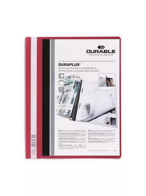 Gyorsfűző, A4, széles, panorámás, DURABLE "DURAPLUS®", piros (DB257903)