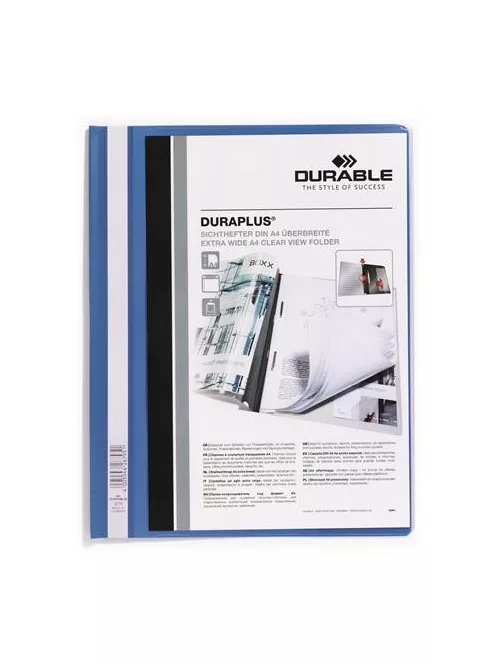 Gyorsfűző, A4, széles, panorámás, DURABLE "DURAPLUS®", kék (DB257906)