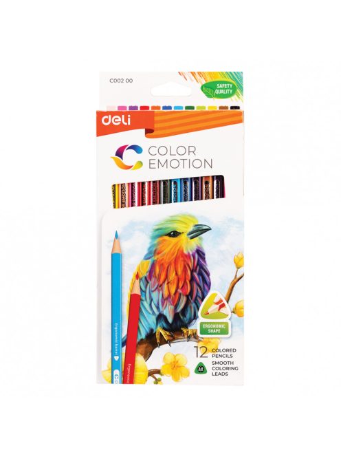 Színes ceruzakészlet, háromszögletű, papírdobozos, DELI "Color Emotion", 12 különböző szín (DEC00200)