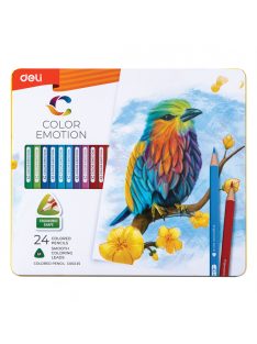   Színes ceruzakészlet, háromszögletű, fémdobozos, DELI "Color Emotion", 24 különböző szín (DEC00225)