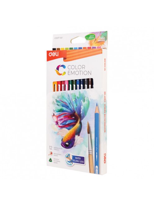 Akvarellceruza készlet, papírdobozban, DELI "COLOR EMOTION", 12 különböző szín (DEC00700)