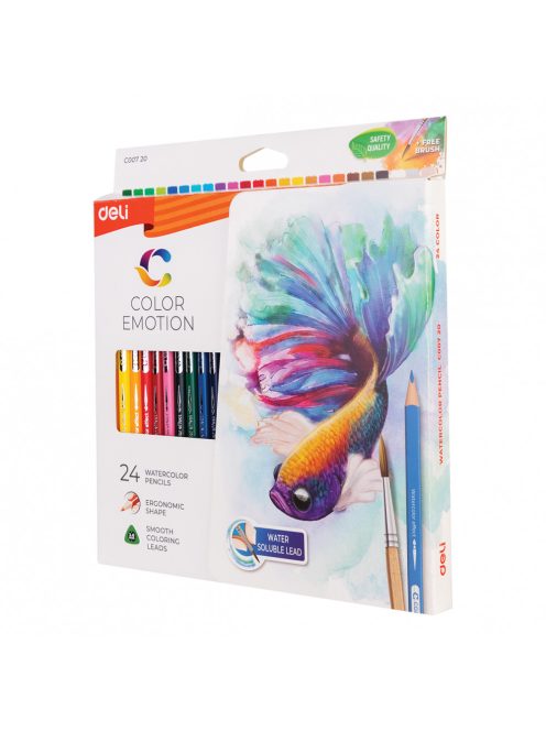 Akvarellceruza készlet, papírdobozban, DELI "COLOR EMOTION", 24 különböző szín (DEC00720)