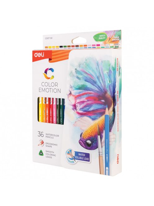 Akvarellceruza készlet, papírdobozban, DELI "COLOR EMOTION", 36 különböző szín (DEC00730)