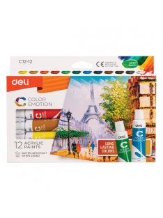   Akrilfestékkészlet, 12x12 ml, DELI "COLOR EMOTION", 12 különböző szín (DEC12-12)