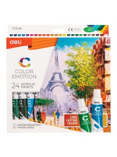   Akrilfestékkészlet, 24x12 ml, DELI "COLOR EMOTION", 24 különböző szín (DEC12-24)
