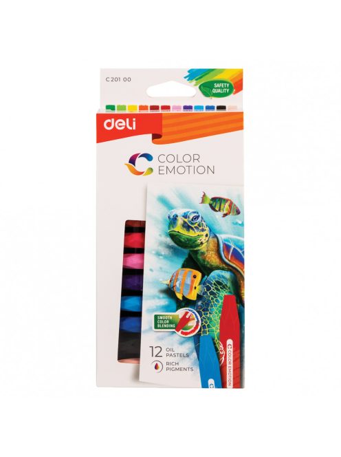 Olajpasztellkréta, hatszögletű, DELI "Color Emotion", 12 különböző szín (DEC20100)