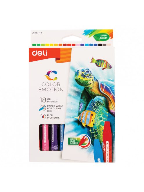 Olajpasztellkréta, hatszögletű, DELI "Color Emotion", 18 különböző szín (DEC20110)