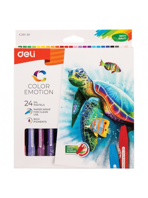 Olajpasztellkréta, hatszögletű, DELI "Color Emotion", 24 különböző szín (DEC20120)