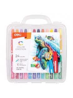   Olajpasztellkréta, hatszögletű, műanyag dobozban, DELI "COLOR EMOTION", 24 különböző szín (DEC20124)